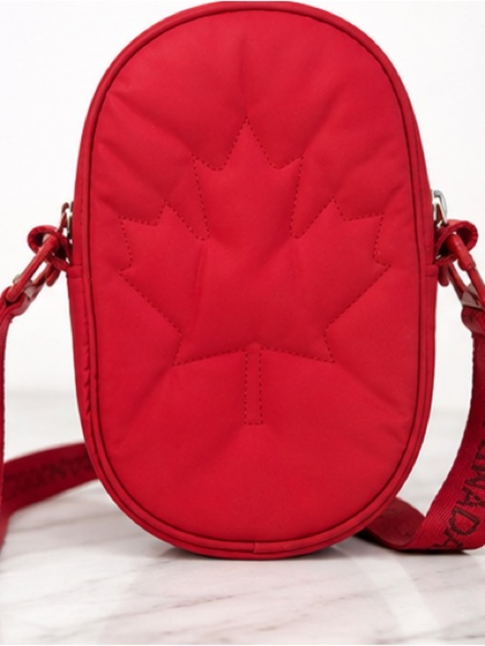 Red Oval Crossbody Bag with Maple Stitch Detail - Luluelemom Olympics
